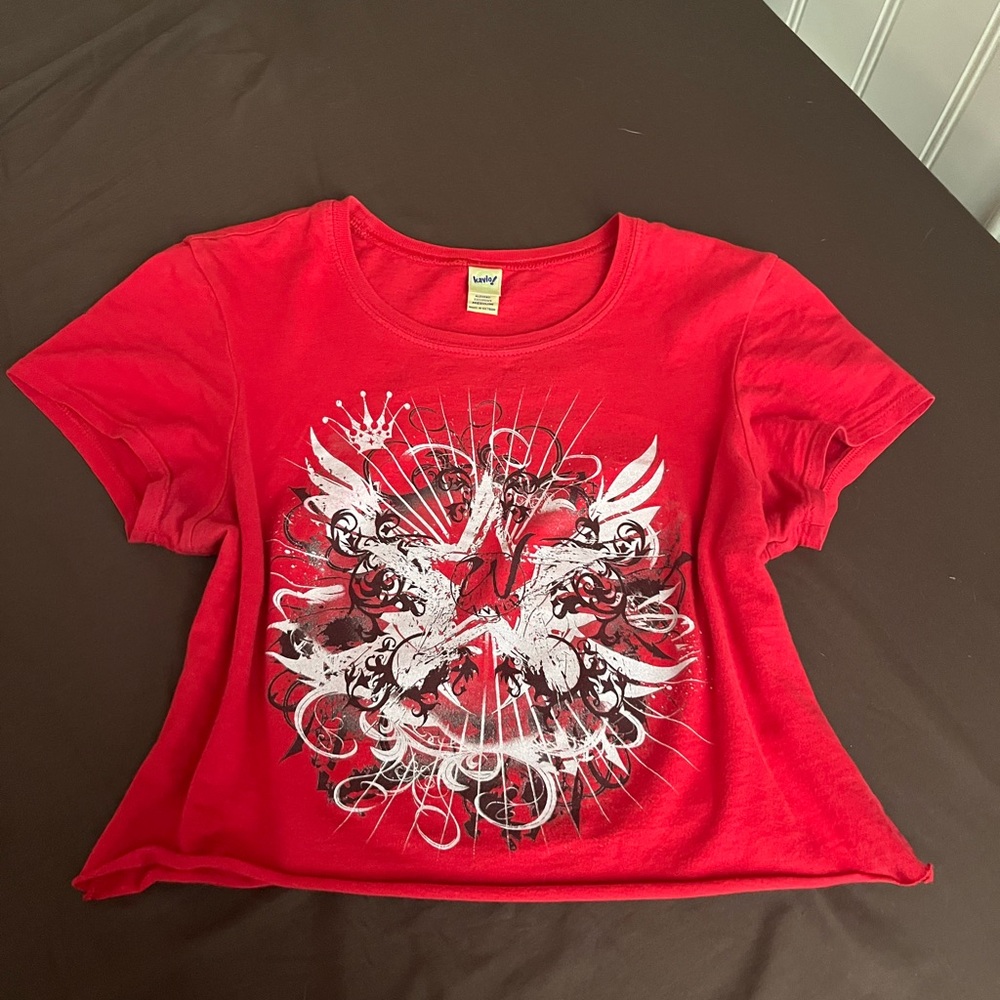 Y2k Red Crop Top with Graphic Design and Cut